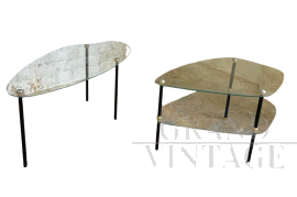 Pair of Edoardo Paoli style glass and metal coffee tables, 1950s