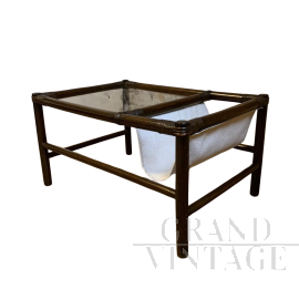 Vintage 1970s bamboo coffee table with fabric magazine rack                            
                            