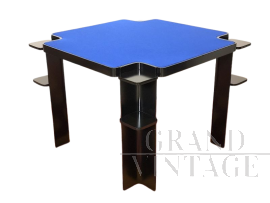 Game table by Cini & Nils with blue cloth top, 1970s