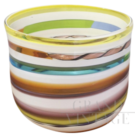 Colizza Murano glass vase with colored stripes