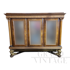 Antique Empire style display cabinet sideboard with columns and caryatids    
