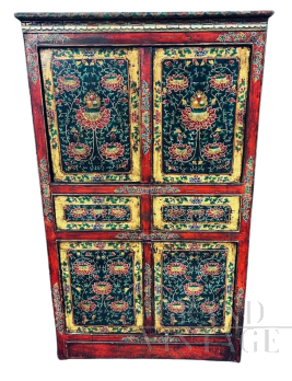 Antique Tibetan Torkham altar cabinet from the 19th century       