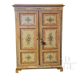 Antique Tyrolean two-door wardrobe lacquered and hand-painted  