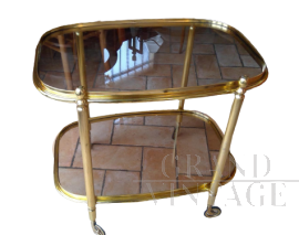 Carrello vintage ovale in ottone e cristallo 