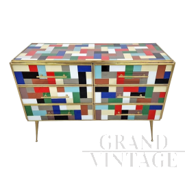 Chest of drawers with multicolored Murano glass tiles