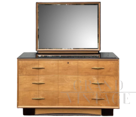 Art Deco chest of drawers in ash briar with mirror, Italy 1940s - 1950s