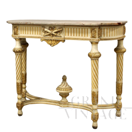 Antique Louis XVI console from the 19th century, carved, lacquered and gilded          