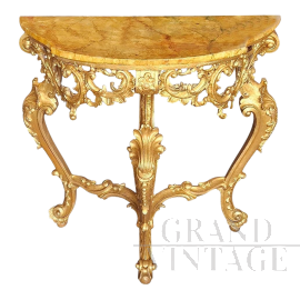 Antique Venetian Louis XVI style console in carved and gilded wood