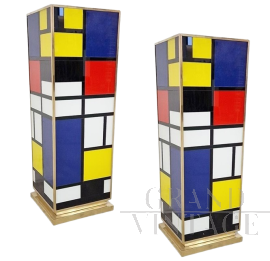 Coppia di colonne design in vetro stile Mondrian                            