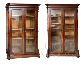 Pair of antique Louis Philippe bookcases in mahogany feather