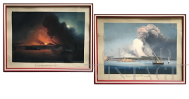 Pair of gouache paintings with Eruption of Vesuvius, Italy 19th century