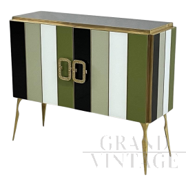 Credenza a due ante in vetro di Murano nei toni del verde                            