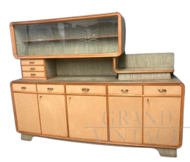 Grande credenza buffet anni '60 bicolore verde e stampato legno