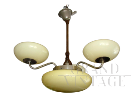 1940s art deco chandelier in brass
