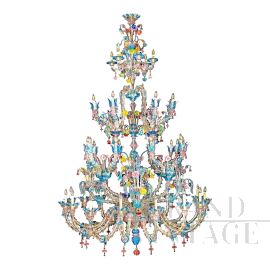 Rezzonico style chandelier in multicolored crystal Murano glass