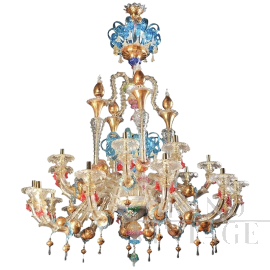 Lampadario in vetro di Murano multicolore, stile Rezzonico                            