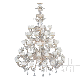 Rezzonico chandelier in crystal, white and bronze Murano glass