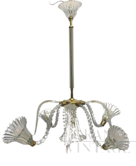 Vintage chandelier attributed to Seguso with 5 bell-shaped lights, 1960s