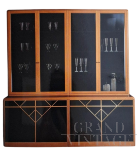 Torrigiani design bookcase in walnut and black crystal, 1990s