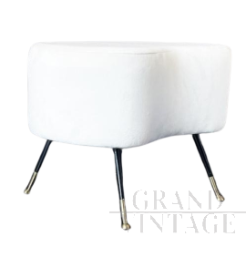 Pouf vintage in velluto bianco, anni '70                            