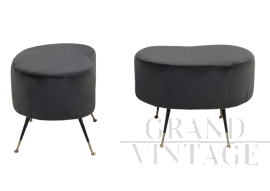 Pouf vintage in velluto grigio, anni '70                            