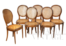 Set of six antique Napoleon III medallion chairs in Vienna straw