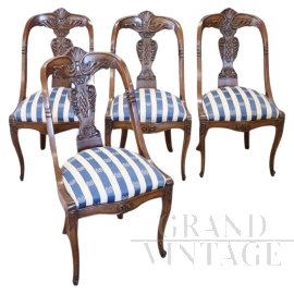 Set of four antique walnut gondola chairs, Italy 19th century