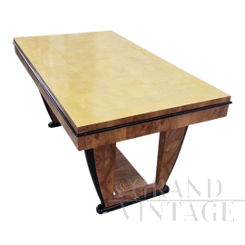 Extendable Art Deco style table in briar and parchment