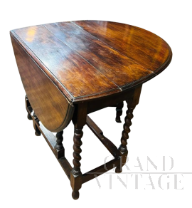 Antique drop-leaf Pembroke table with turned legs, 1910s - 1920s   