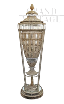 Lampada piantana a colonna con vaso, rivestita con perline in vetro di Murano                            