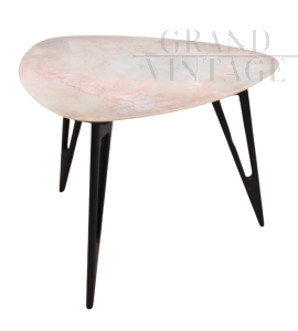 Tavolino vintage tripode con in marmo rosa, anni '50                            