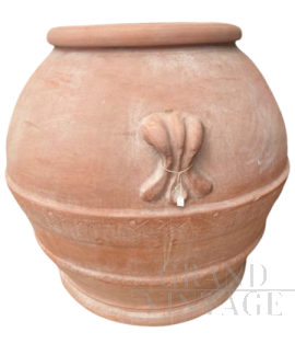 Enorme vaso orcio antico per olio in terracotta con marchio, Toscana XIX secolo                            