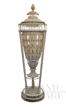 Lampada piantana a colonna con vaso, rivestita con perline in vetro di Murano                            