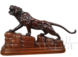 Okimono scultura di tigre giapponese in bronzo                            