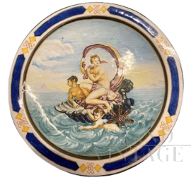 Raro piatto antico Ginori Jafet Torelli del 1870 in maiolica                            