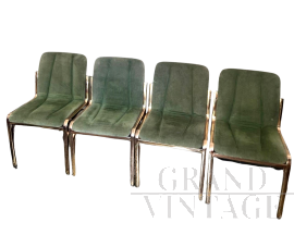 Set di 4 sedie design di Vittorio Gregotti in camoscio verde                            