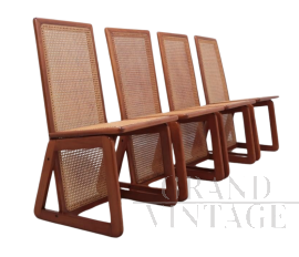 Set di 4 sedie design in paglia di Vienna con schienale alto, anni '70                            