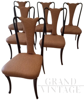 Set di 6 sedie da pranzo vintage anni '50 in palissandro e pelle marrone                            