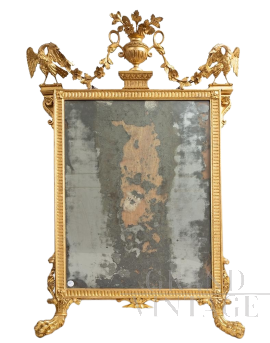 Specchiera antica Luigi XVI del '700 in legno dorato e intagliato                            