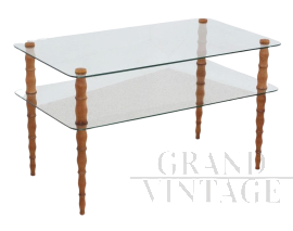 Tavolino basso design di Enrico Paulucci con doppio piano in vetro, anni '40                            