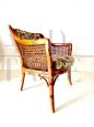 Set of 3 Giorgetti design armchairs in faux bamboo and wicker, Italy 1970s