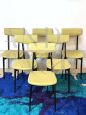 Set of 6 mid-century chairs in black metal and yellow fabric