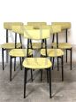 Set of 6 mid-century chairs in black metal and yellow fabric