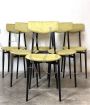 Set of 6 mid-century chairs in black metal and yellow fabric