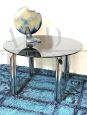 Round space age table in steel and glass