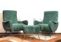 Pair of green Lady armchairs with ottoman, attr. Zanuso                            