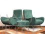 Pair of green Lady armchairs with ottoman, attr. Zanuso