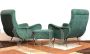 Pair of green Lady armchairs with ottoman, attr. Zanuso