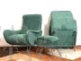 Pair of green Lady armchairs with ottoman, attr. Zanuso