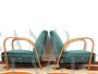 Pair of Art Deco armchairs in bent beech and green velvet